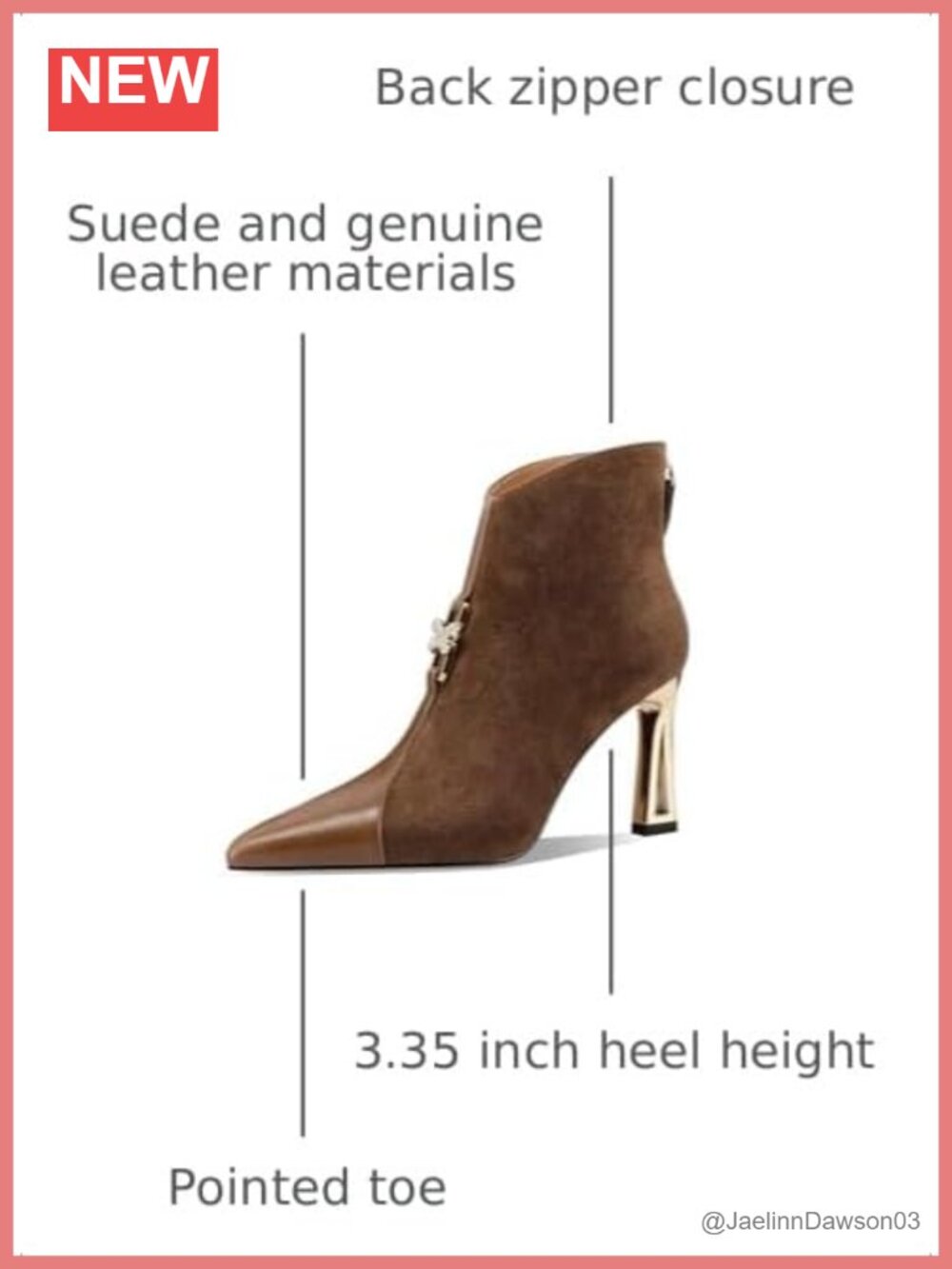Pointed Toe Suede Leather High Heel Zip Ankle Bootie - Picture 2 of 3